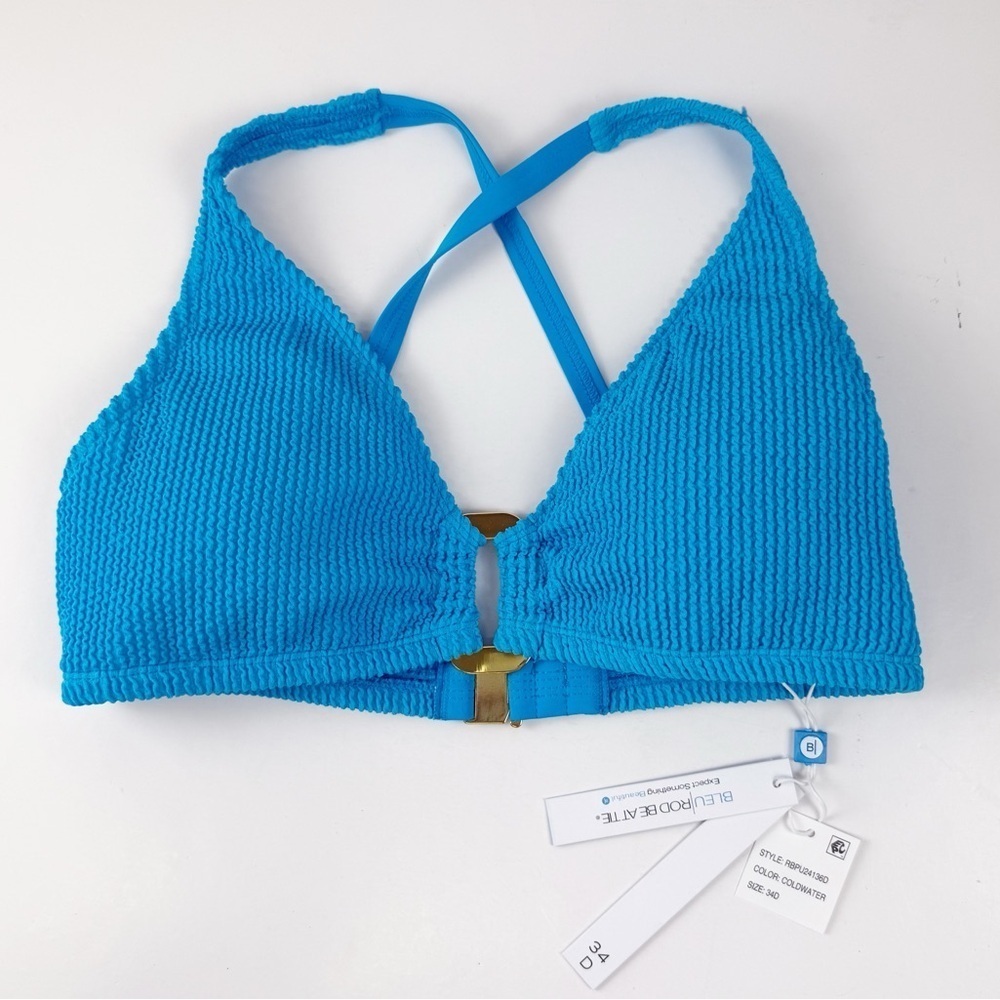 Bleu Rod Beattie Pucker Up Bikini Top Womens Size 34D Blue X Back Swim NWT